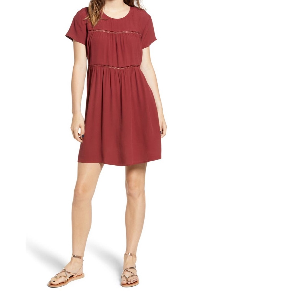 Nordstrom Silk Blend Babydoll Burgundy Dress